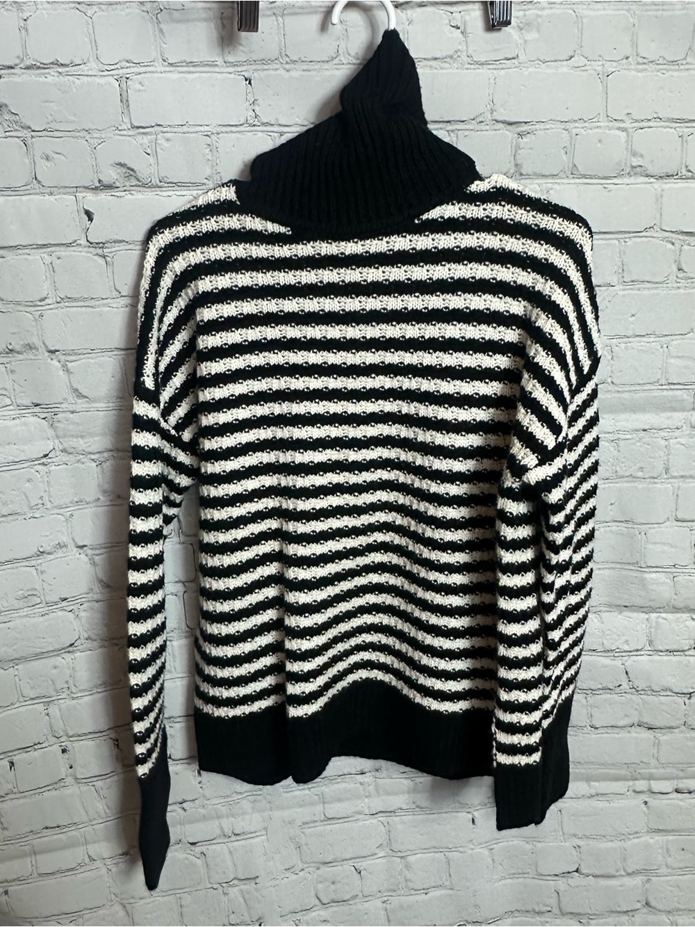 GAP Black and White Striped Turtleneck Sweater